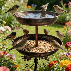 1 standalone double-layer bird bath, 42 inches in size, is an outdoor bird feeder with a stable 5-legged base. It can be used as both a bird bath and a feeding station, suitable for garden, lawn and courtyard decoration.