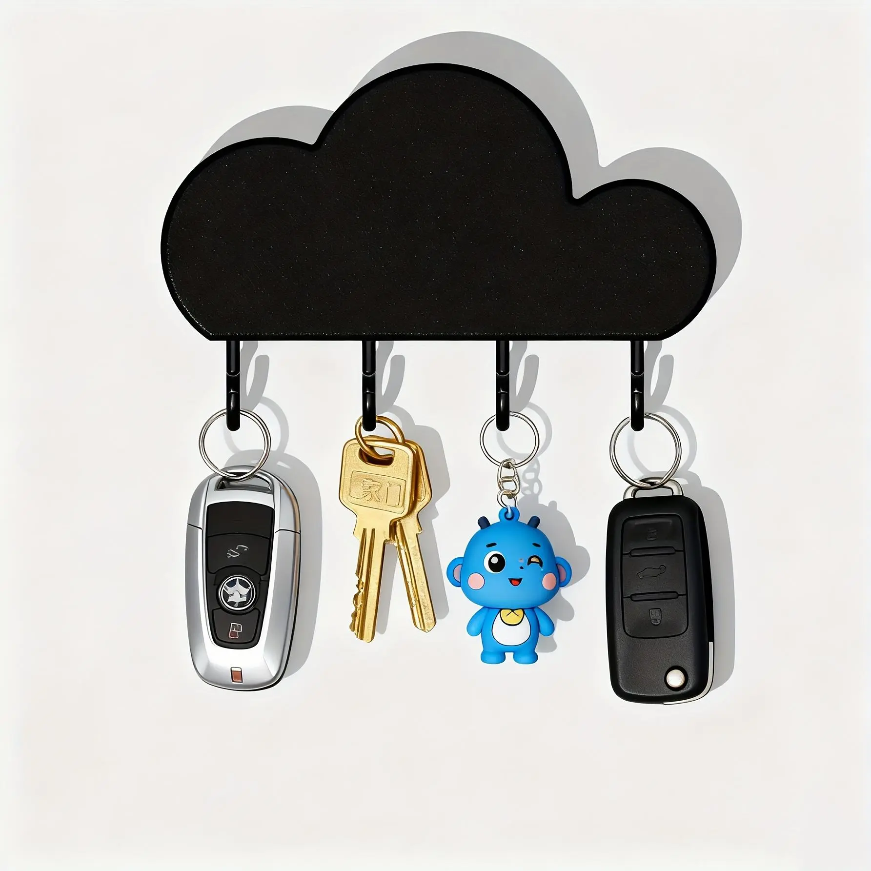 1pc Black Cloud-Shaped Wall Mount Key Holder - 4.72 in No-Drill Wall Rack, Modern Home Decor, Space-Saving Entry Organizer with Storage Hooks for Keychains, Living Room Use