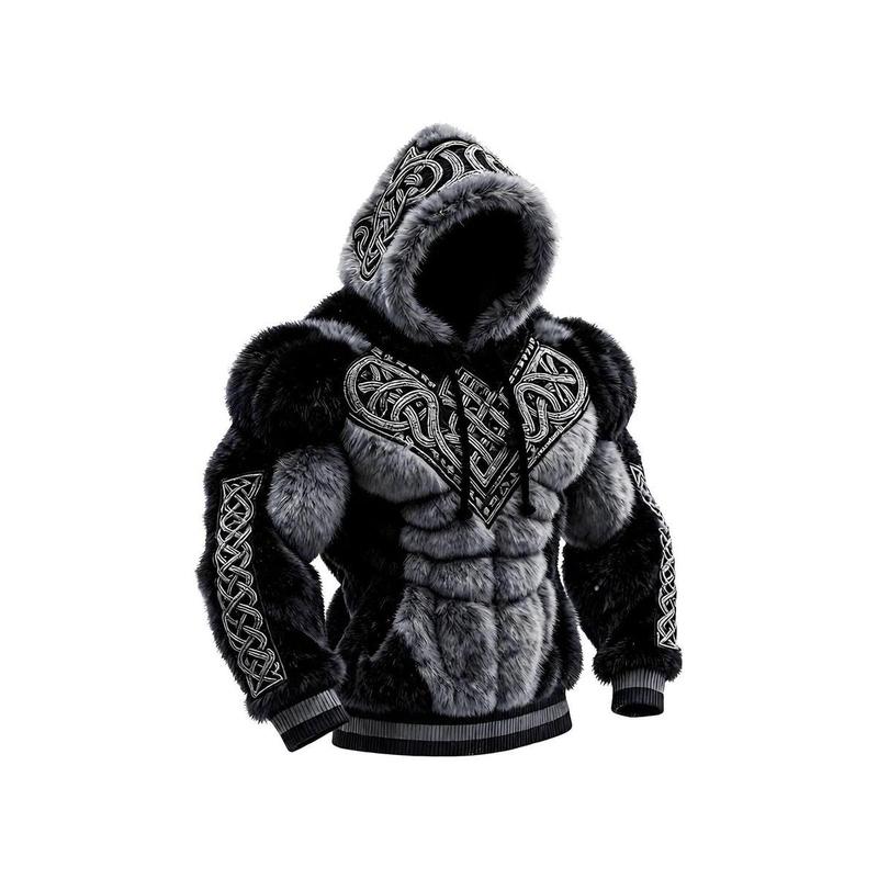 Mens Muscle Hoodie Sweatshirt Vintage FlannelStreet Style Muscle Line Art Warm Fuzzy Hooded Sweatshirts 2D Print