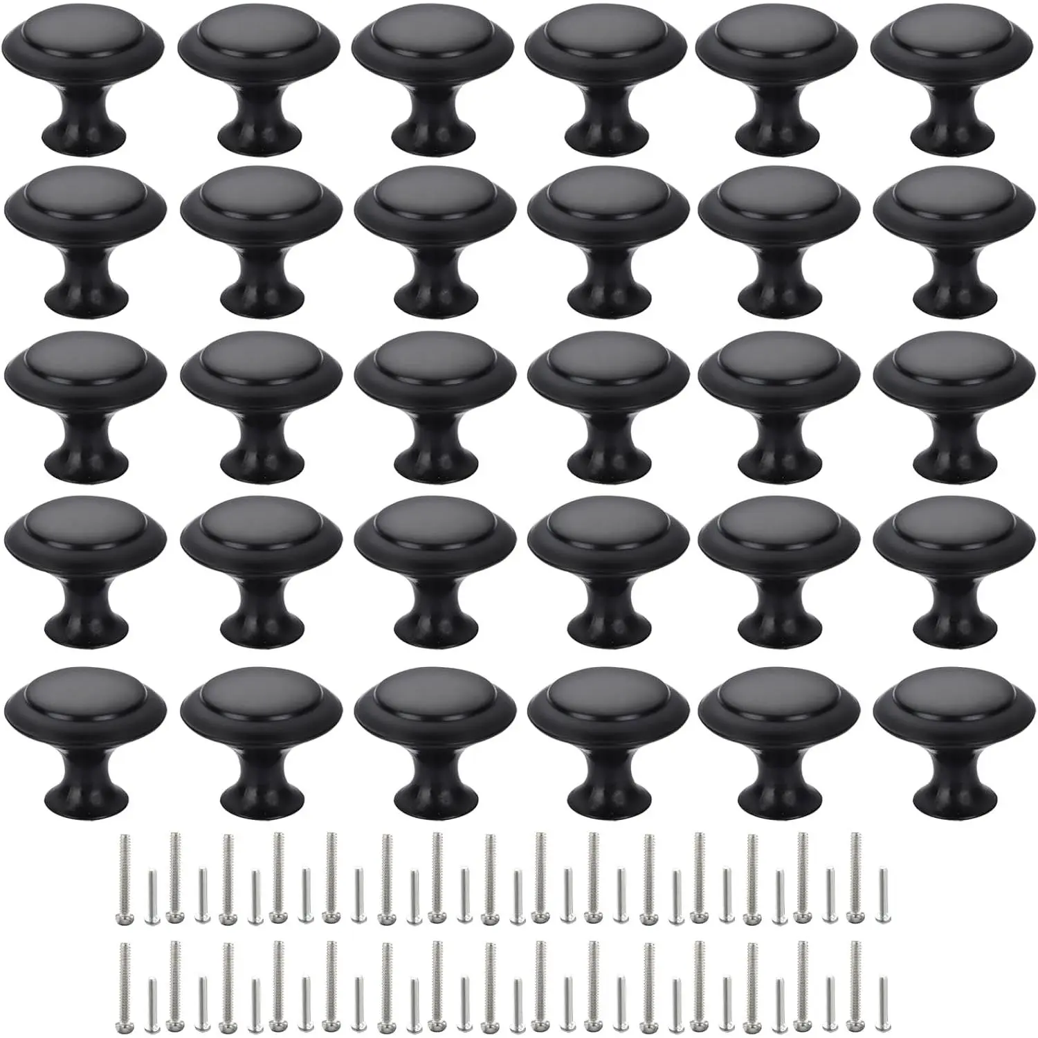 Cabinet Knobs, 30 PCS 30mm Dresser Knobs, Premium Drawer Knobs, Metal Furniture Handles, Black Zinc Door Knobs for Closet- 1-1/6 Inch Diameter Round Drawer Pulls Kitchen Knob Hardware with Screws DIY