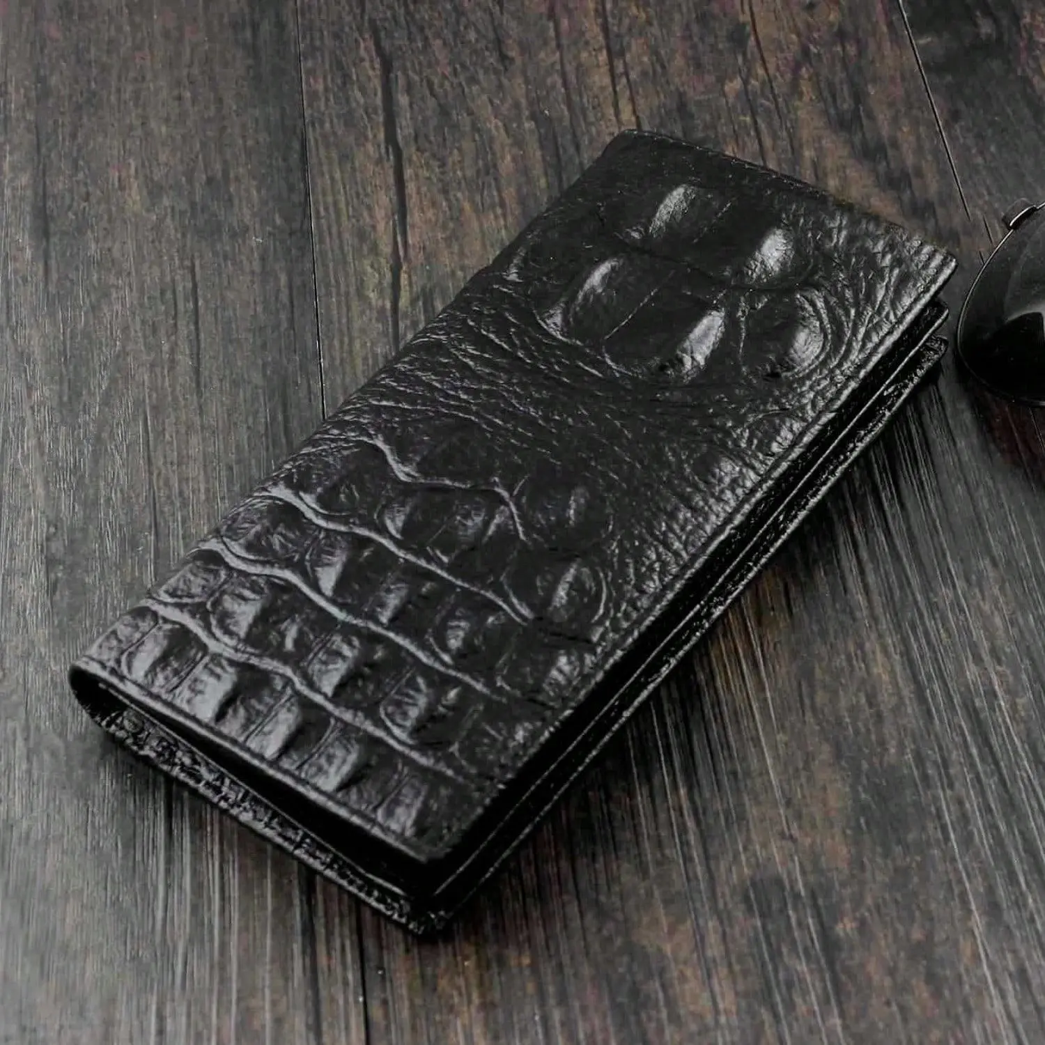 Men's Skin Style Leather Billfold Long Wallet Purse With Card Slots Black Wallet Stylish Wallet
