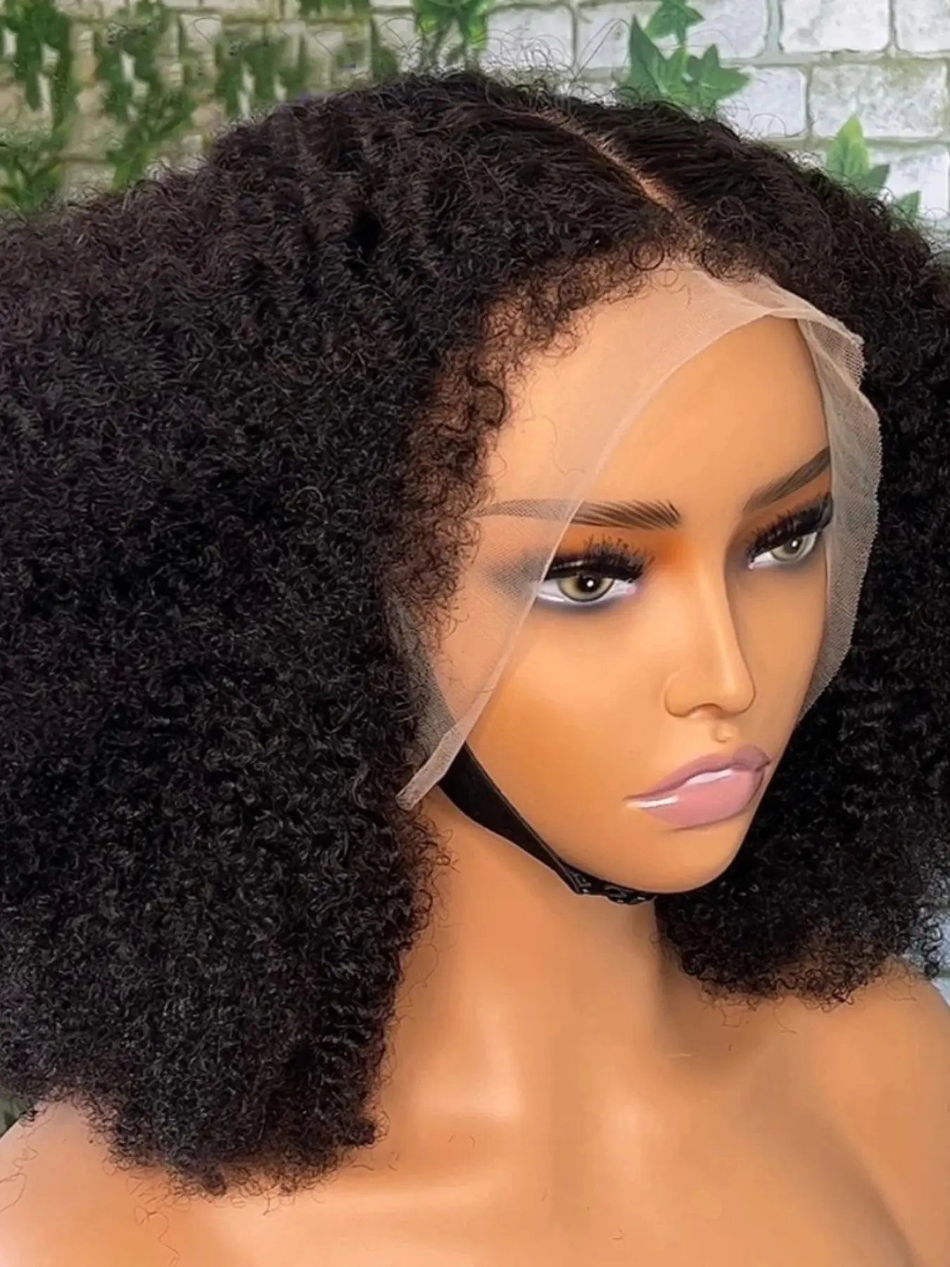 14-Inch Short Bob Wig, Soft Natural Black Kinky Curly Wave, Lace Front, Pre-Plucked, Heat Resistant, Synthetic Hair, Women's Daily Wear, Pre Styled Wig, Frontal Bouncy Wig