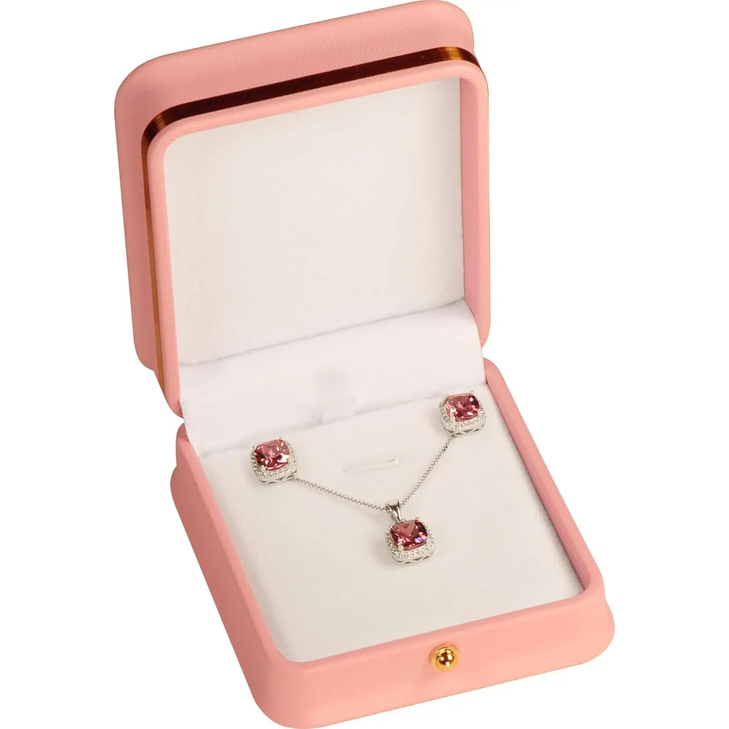 Necklace Pendant Box - Elegant Quality PU Leather Necklace Chain Earring   Holder Box with  Trim  Button Decoration for Women & Men (1, )