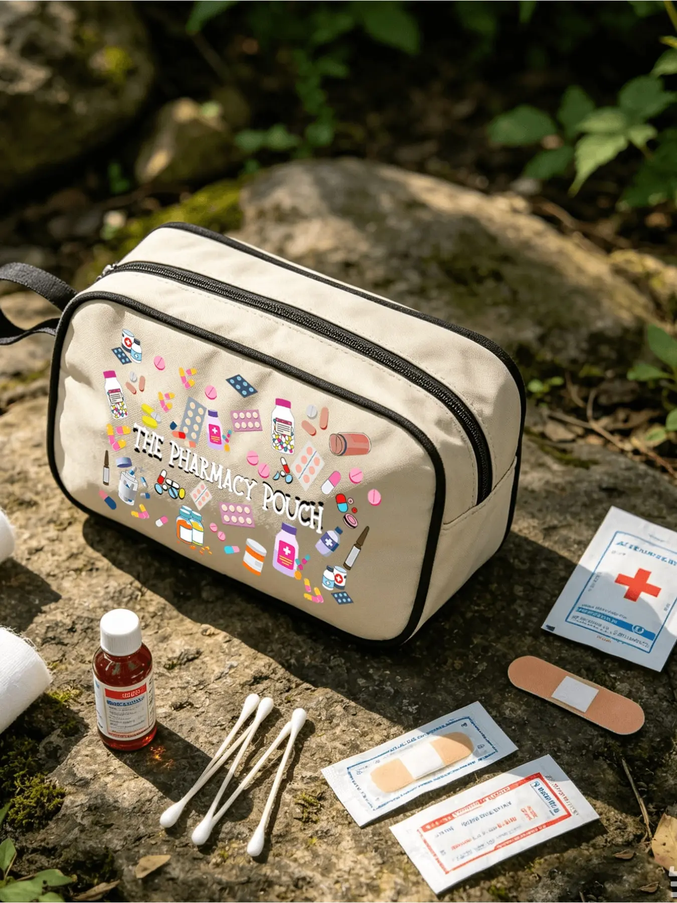 Portable Medication Bag, Waterproof Drug Storage Pouch with Wrist Strap, Multi-Functional Fabric Medicine Bag, Outdoor Travel First Aid Kit