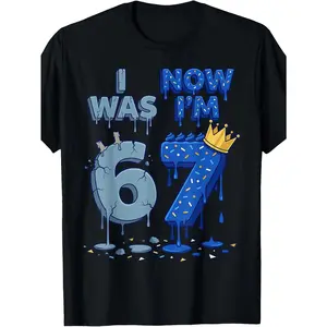 I Was 6 Now I'm 7 7th Birthday 6 7 Birthday Boys T-Shirt Pure Cotton Boys'and Girls' Essential T-Shirts for Spring and Summer Size 120-160