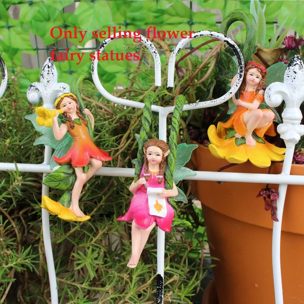 3-Piece Fairy Resin Statue Set with Fluorescent Wings, Vibrant Floral Flower Hanging Decorations, Spring Garden Essential, Christmas Decoration, Party Decoration, Artificial Hanging, Resin Ornament, Decorative Ornaments