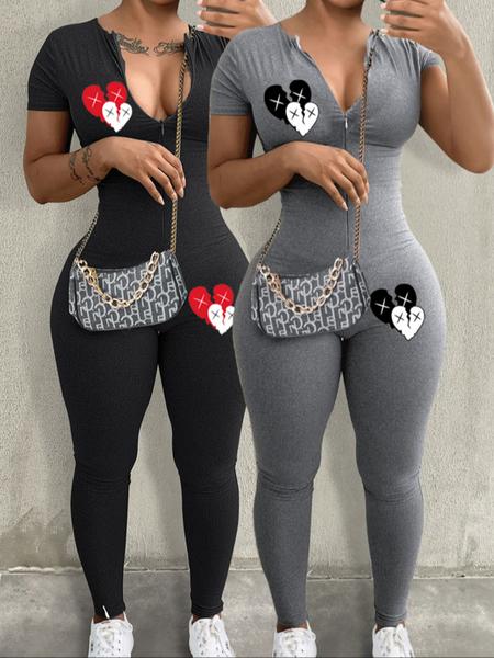 Women's Casual Tight-Fit One-Piece Swimsuit, Fashionable Sexy Short Sleeve Long Pants, Summer Swimwear for Women