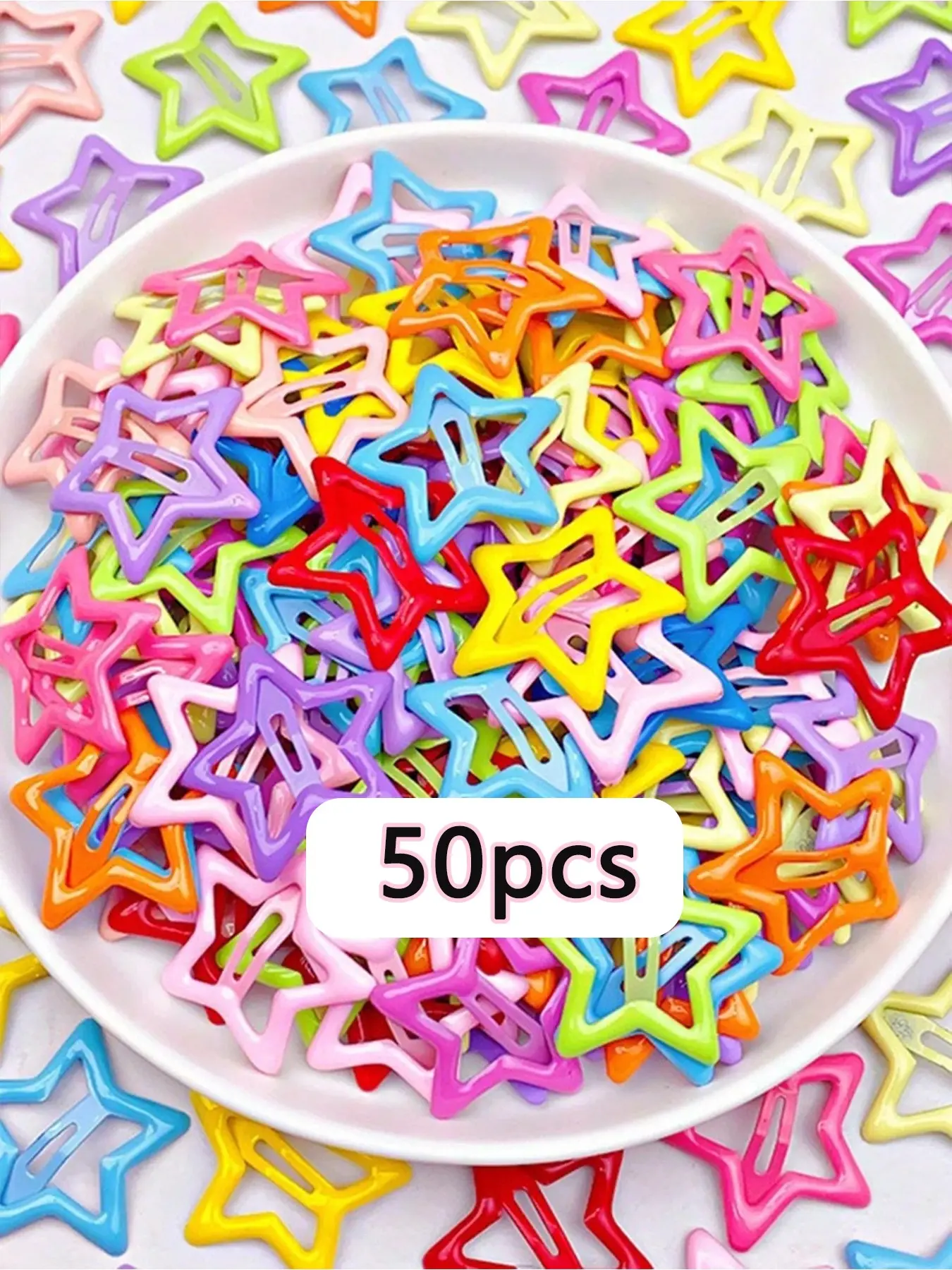 50pcs Colorful Star Hair Clips, Bangs & Ponytail Decorative Clips for Dreadlocks, Super Cute Hair Accessories, Suitable for Campus, Parties, Sports Events, Daily Casual Wear