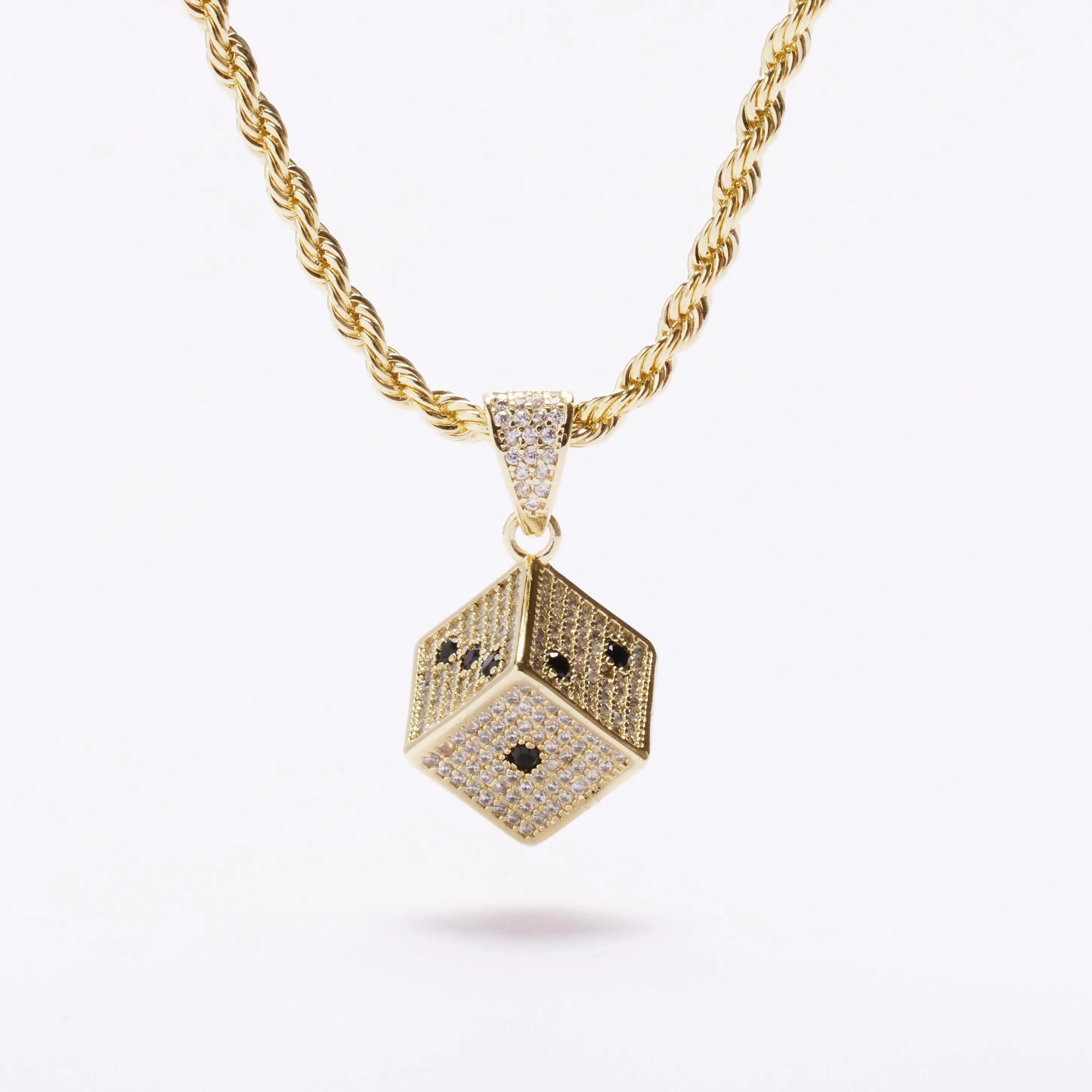 IH Iced Out Dice Pendant Necklace with Black Zircon Rope Chain 18K Gold Plated Natural Sri Lanka Zircon Hip Hop for Women Gift