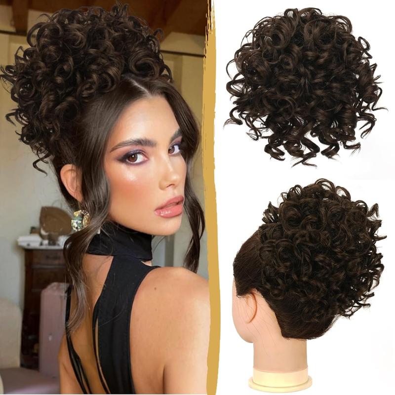 Short Curly Messy Bun Hair Ponytail Extension Elastic Drawstring Loose Hair Bun for Women with Thinning Hair High Temperature Synthetic Fiber Hair Bun Extension 80g