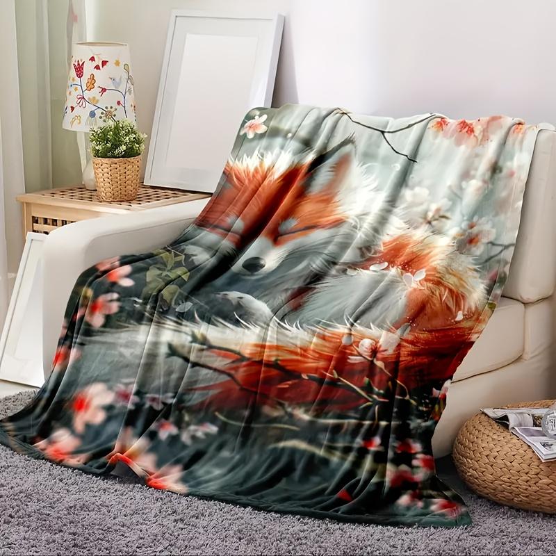 Vintage Fox Print Blanket Cottagecore Room Decor Reversible Flannel Throw Woodland Animal Aesthetic Soft All Season Bedding Vintage Fox Print Blanket Cottagecore Room Decor Reversible Flannel Throw Woodland Animal Aesthetic Soft All Season Bedding