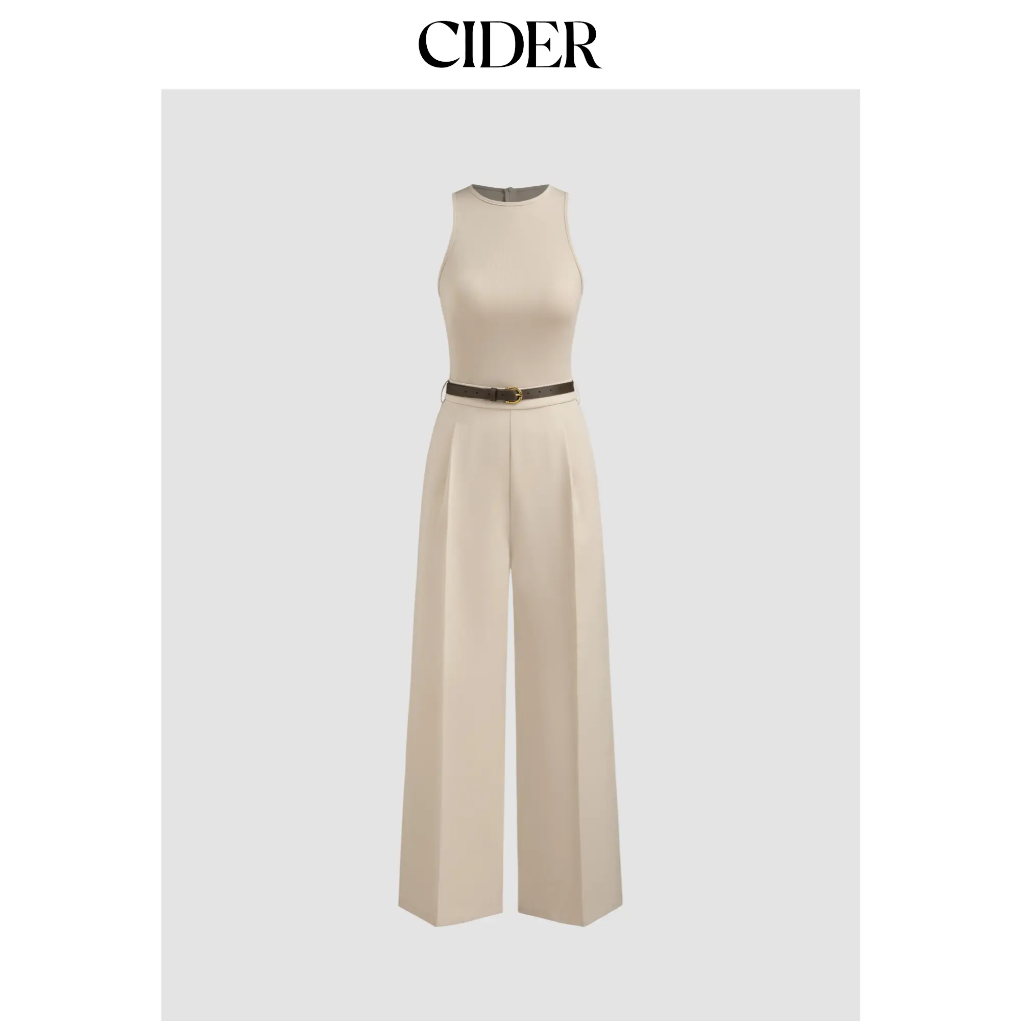 Cider [size 2-10] Round Neckline Solid Pocket Zipper Jumpsuit With Belt