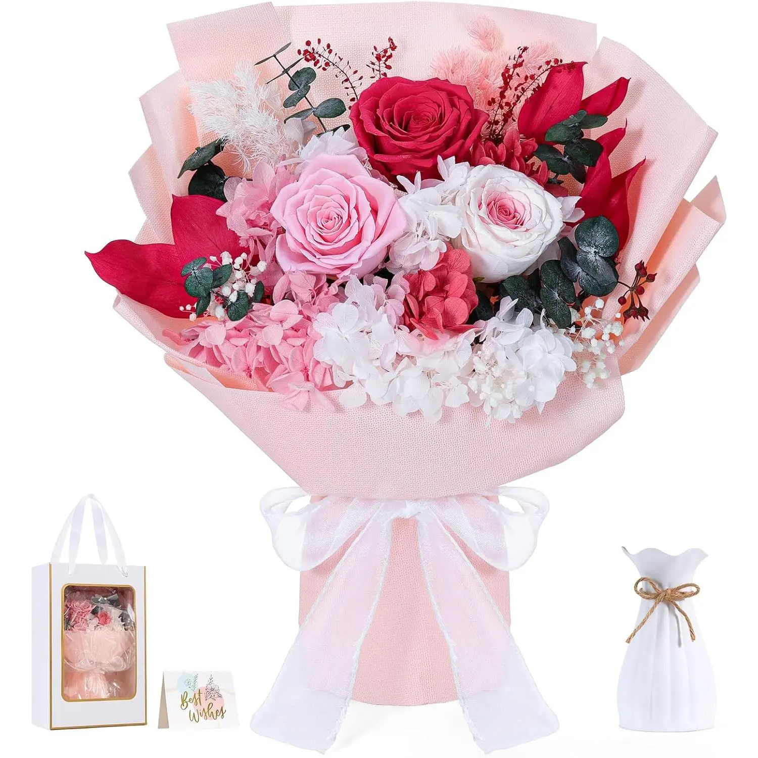 Flower for Delivery, Preserved  Bouquet,  Roses Bouquet, Real Long-Lasting Forever Birthday  Gifts for Mom Women Wife Grandma Her  Day Anniversary, Light Rose