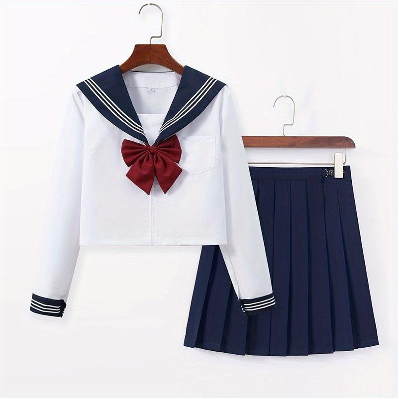 Authentic Fashion: Japanese Style Blue Collar White Three-book JK Skirt Suit Set Flawless Sailor Uniform for School Girls with Classic Pleated Design