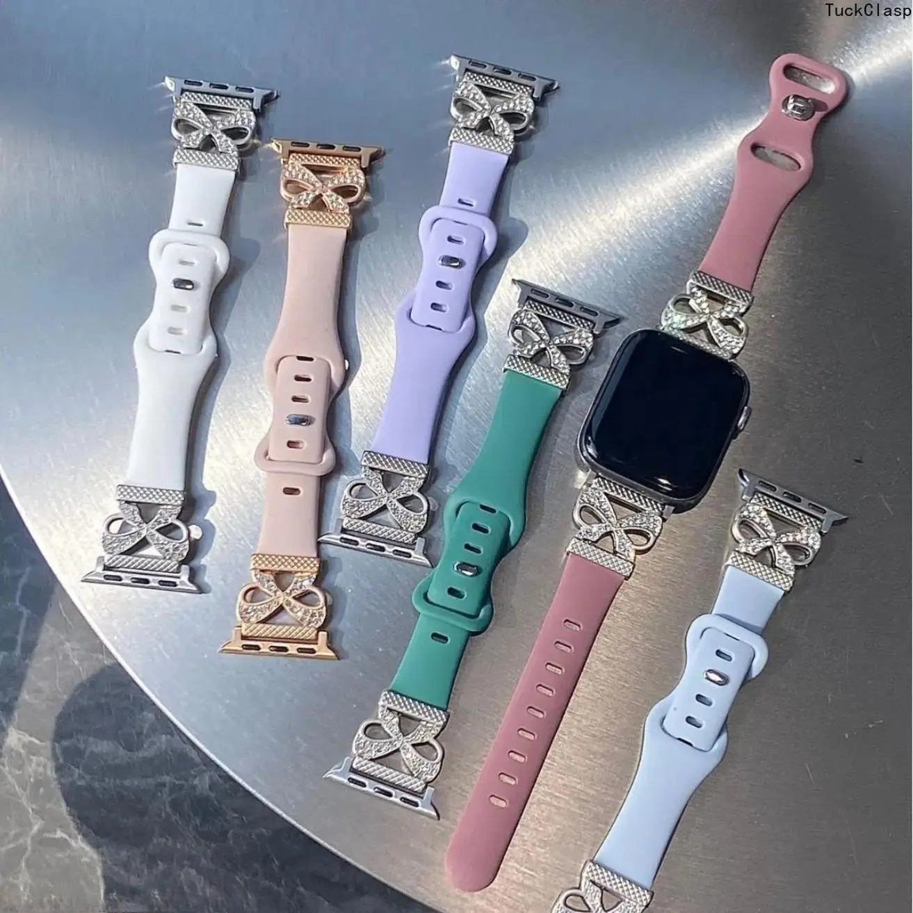 Crown Butterfly Spliced Silicone Watch Band Compatible with Apple Watch, Creative Decorative Wrist Strap Compatible with Apple Watch Series 10, Soft Comfortable Fashion Accessory for Daily Casual & Dating Wear (Strap Only)