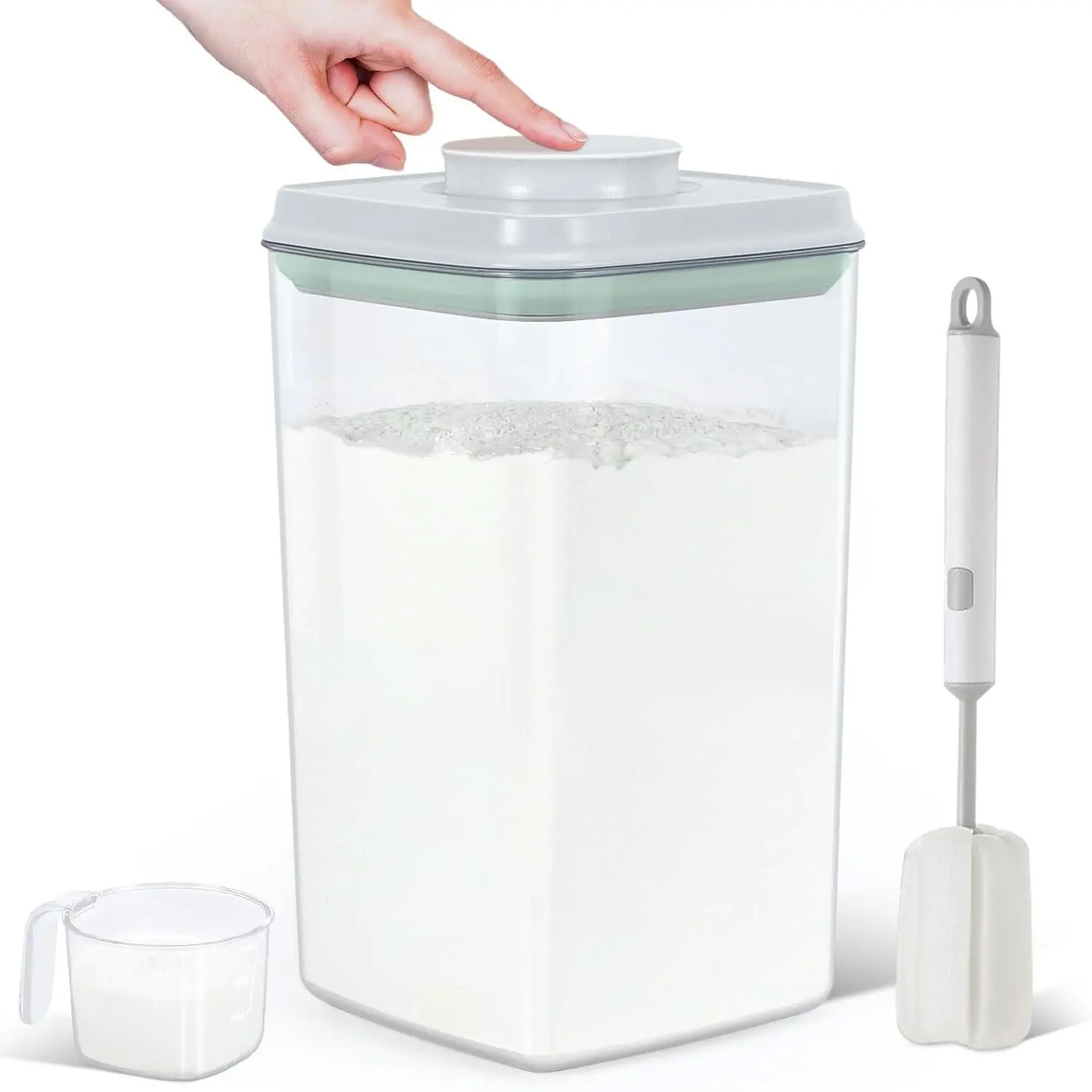 Airtight Flour Rice Storage Container with Pop-up Lid - 4.2 Qt -Clear Plastic Spaghetti Container, Tall and Slim  Storage Bin Fit for Kitchen Pantry Organization
