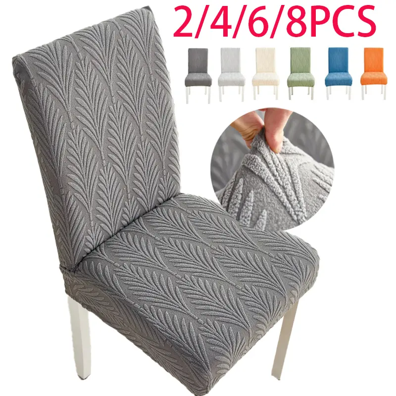 2/4/6/8 Pack Stretch Dining Chair Covers, Full Wrap All-In-One Thickened Anti-Slip Anti-Dirt Universal Seat Protector Covers for Home, Hotel & Restaurant, Modern Minimalist Leaf Pattern Fabric Chair Slipcovers