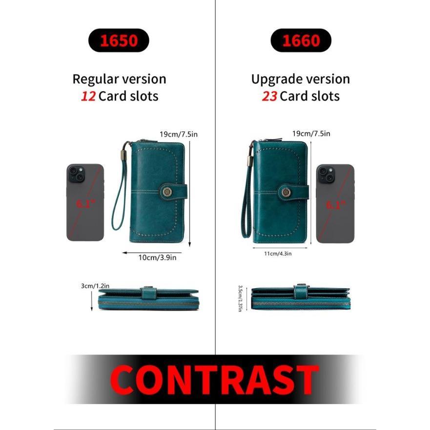 Women's Elegant Solid Color Long Wallet with Wrist Strap, RFID Blocking Zipper Closure, Large Capacity Multi-Functional Daily Purse