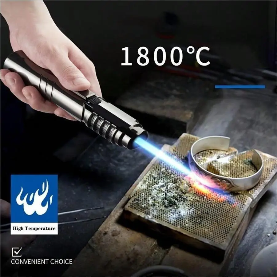 Butane Torch Lighter for Outdoor Activities, 1800° High-Temp Windproof Blue Jet Flame, Adjustable Flame Control, Ergonomic Metal Welding Tool for BBQ Lovers, Gift Box Packaged (No Fuel Included), Long-Lasting Performance, Windproof Flame