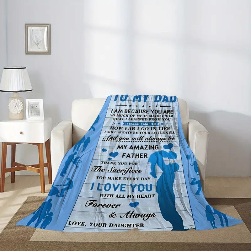 To My Dad Letter Pattern Flannel Blanket, 1 Count Soft Comfortable Warm Throw, Air-conditioned Room Blanket, Gift for Dad, Bedding Supplies