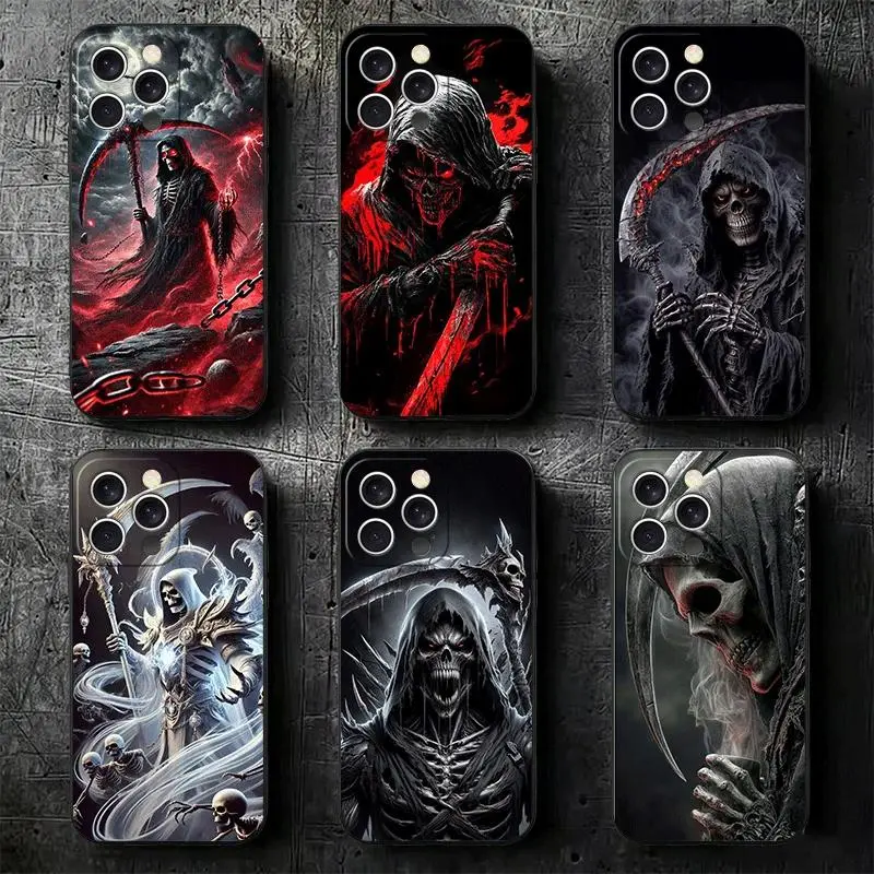 Skull Art Soft Protective Phone Case, Multi-Model Accessories for iPhone 11-17 Pro Max/Plus & Samsung Galaxy S23-S25, Black Scratch Guard Back Cover, Iphone & Galaxy