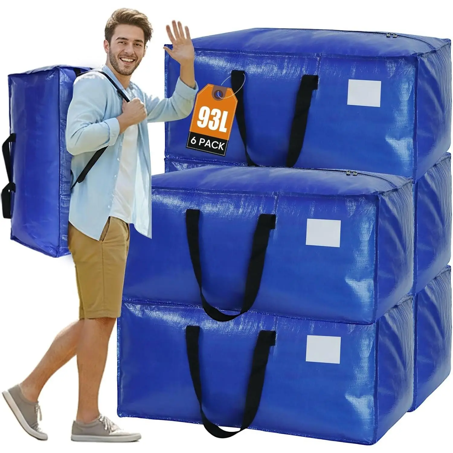 6-Pack Moving Bags Heavy Duty  with Reinforced Handle, Backpack Straps and Sturdy Zippers - Space Saving  Storage Bags Alternative to Boxes for College Dorm Moving Essentials