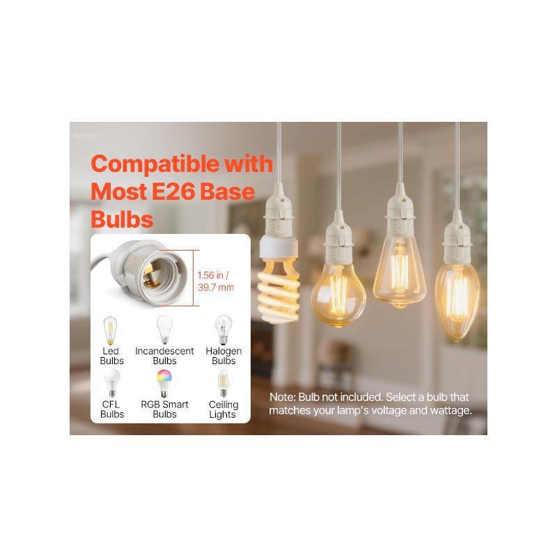 VEVOR Plug in Hanging Light Cord Kit, 16ft Lantern Extension Cords, 2 Pack E26 Light Socket Lamp Cord Replacement, Secure Sturdy, Easy to Install, Pendant Lamp Kit On/Off Switch Socket Rings