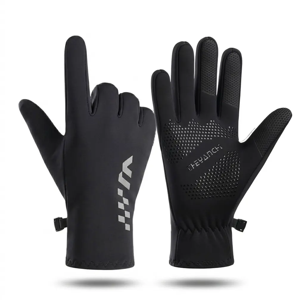 Thermal Cycling Gloves with Silicone Anti-Slip Dot Matrix, 3-Finger Touchscreen Winter Running Gloves, Fleece Lined Breathable Sport Gloves, Ergonomic Fit for Outdoor Hiking