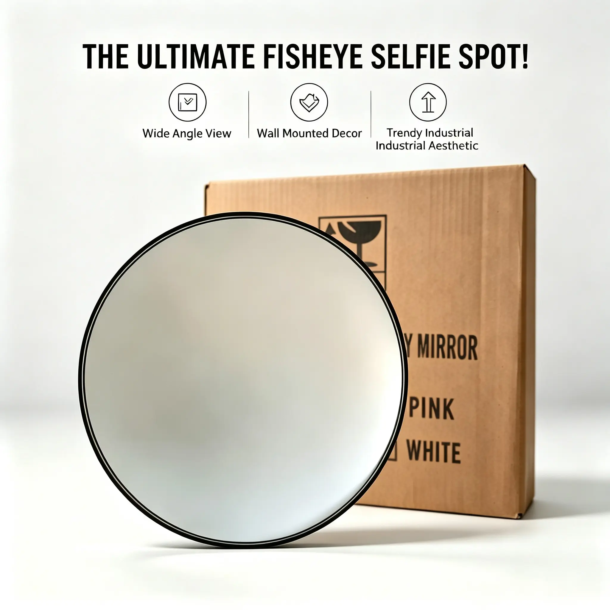 Black Art Decor Round Convex Mirror, Wide-Angle Wall-Mounted Home Decor for Living Room, Trendy Industrial Aesthetic Fisheye Decorative Mirror, Decorative Mirrors for Wall Decor