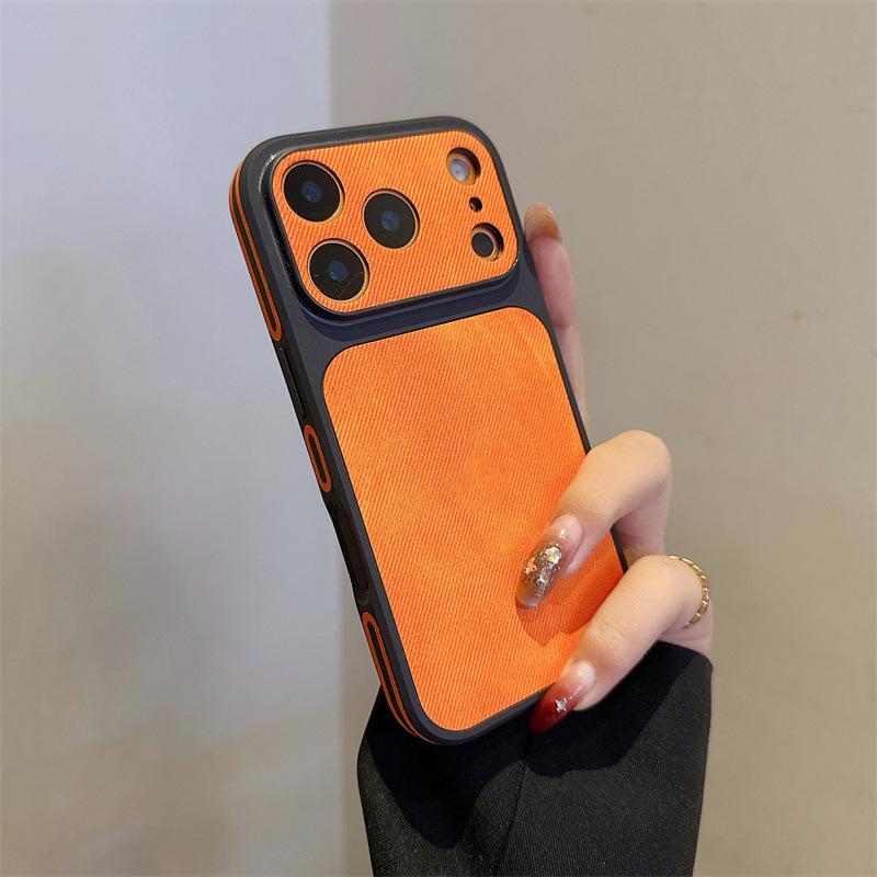 Instantly enlarges the screen, suitable for iPhone 17/16/15/14/13, denim-pattern side-stick anti-collision edge denim leather protective case