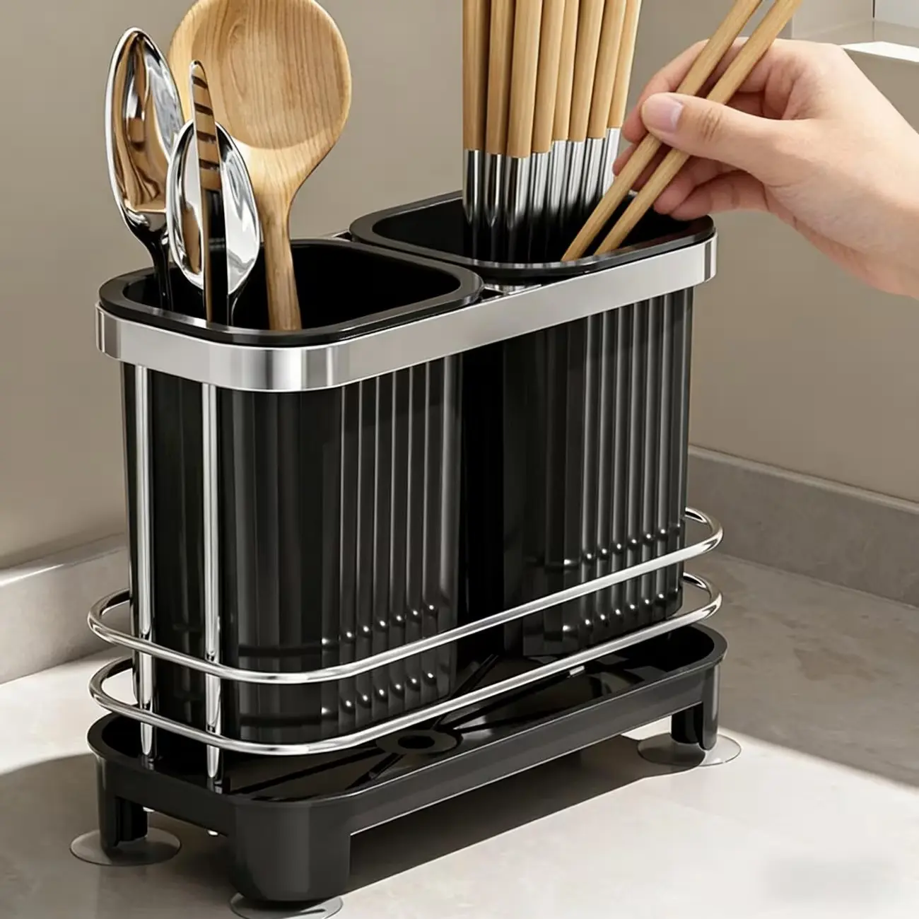 1 Set Cutlery Drainer Rack, Self-Draining Chopstick Spoon Organizer, Home Kitchen Countertop Utensil Tray, Durable Design