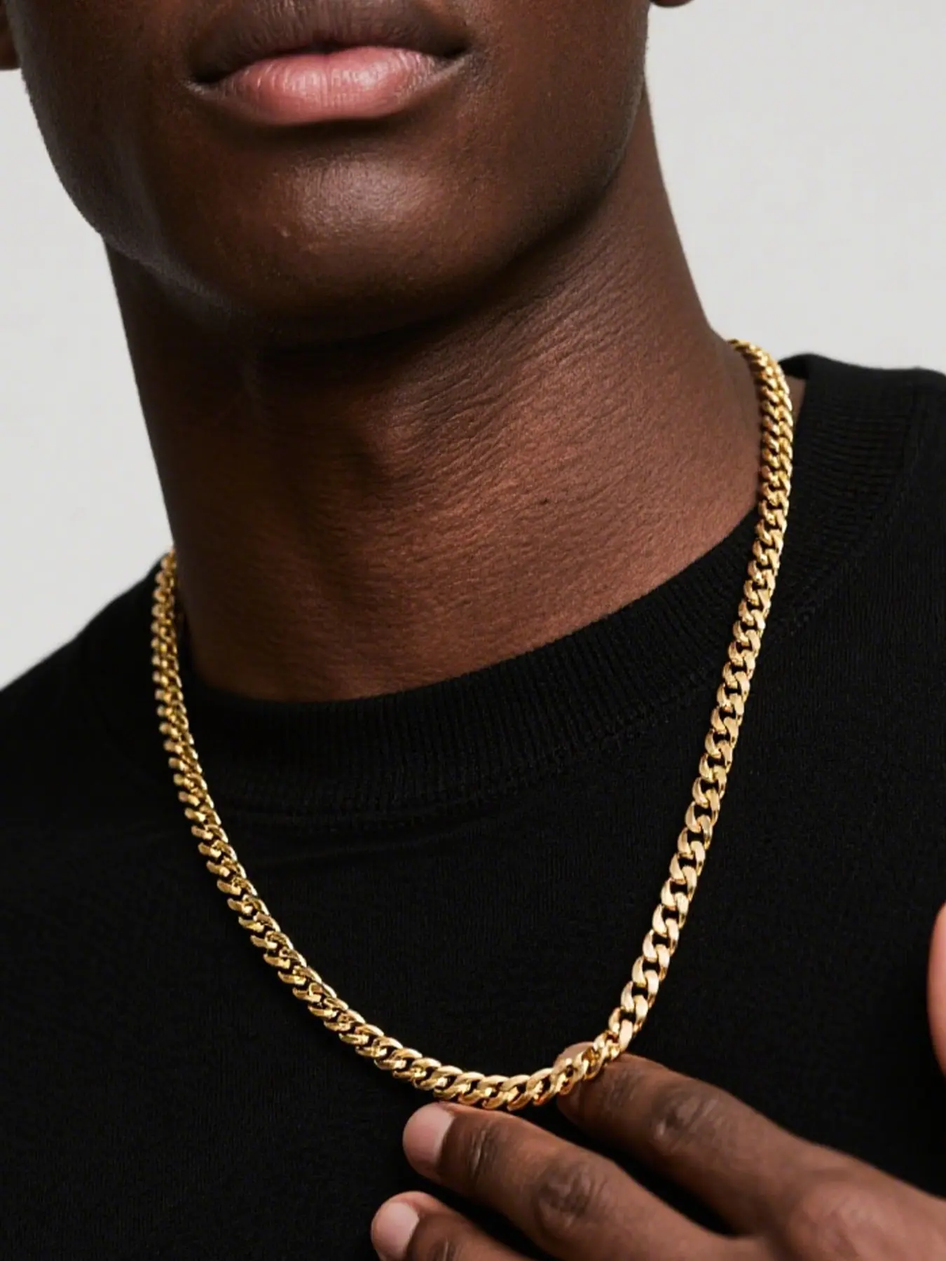 Men's Stainless Steel 18k Gold Plated Necklace, High-Quality Dragon Head Clasp, Casual Style, Perfect Gift for Friends and Loved Ones