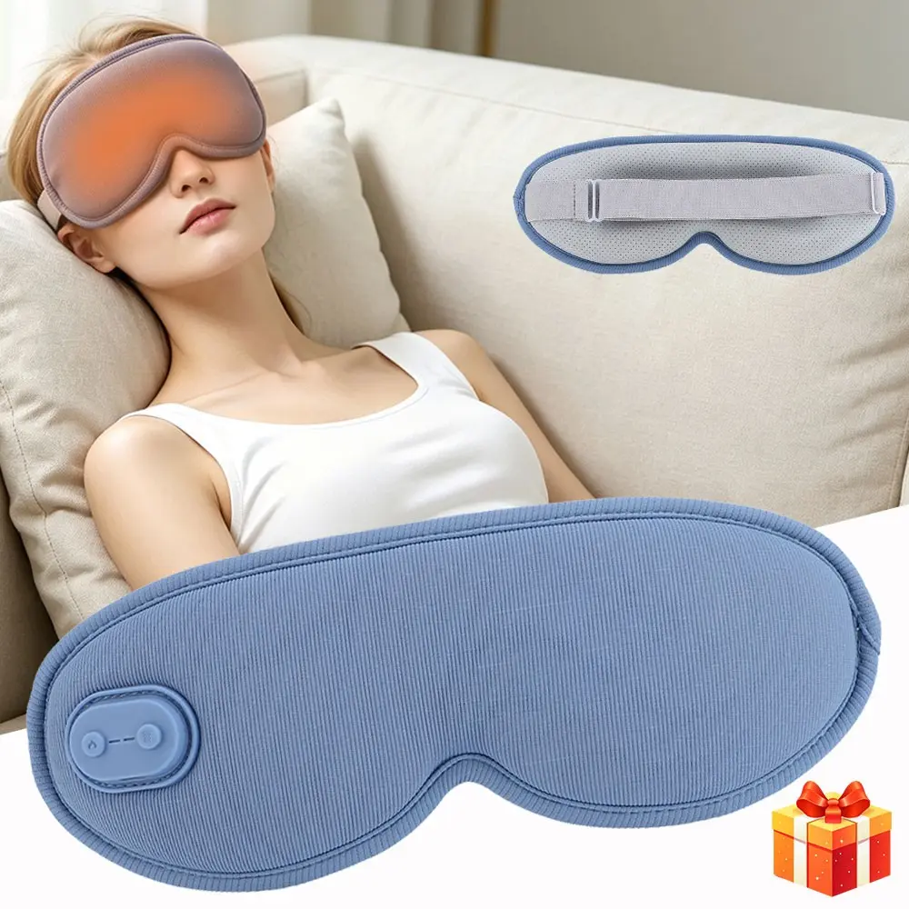 3D Graphene Heated Sleep Eye Mask Electric Vibration Eye Massager 5 Vibration Modes 3 Temperature Adjust Auto 30Mins Shut Off Relax Eye Area Ideal For Home & Travel Use