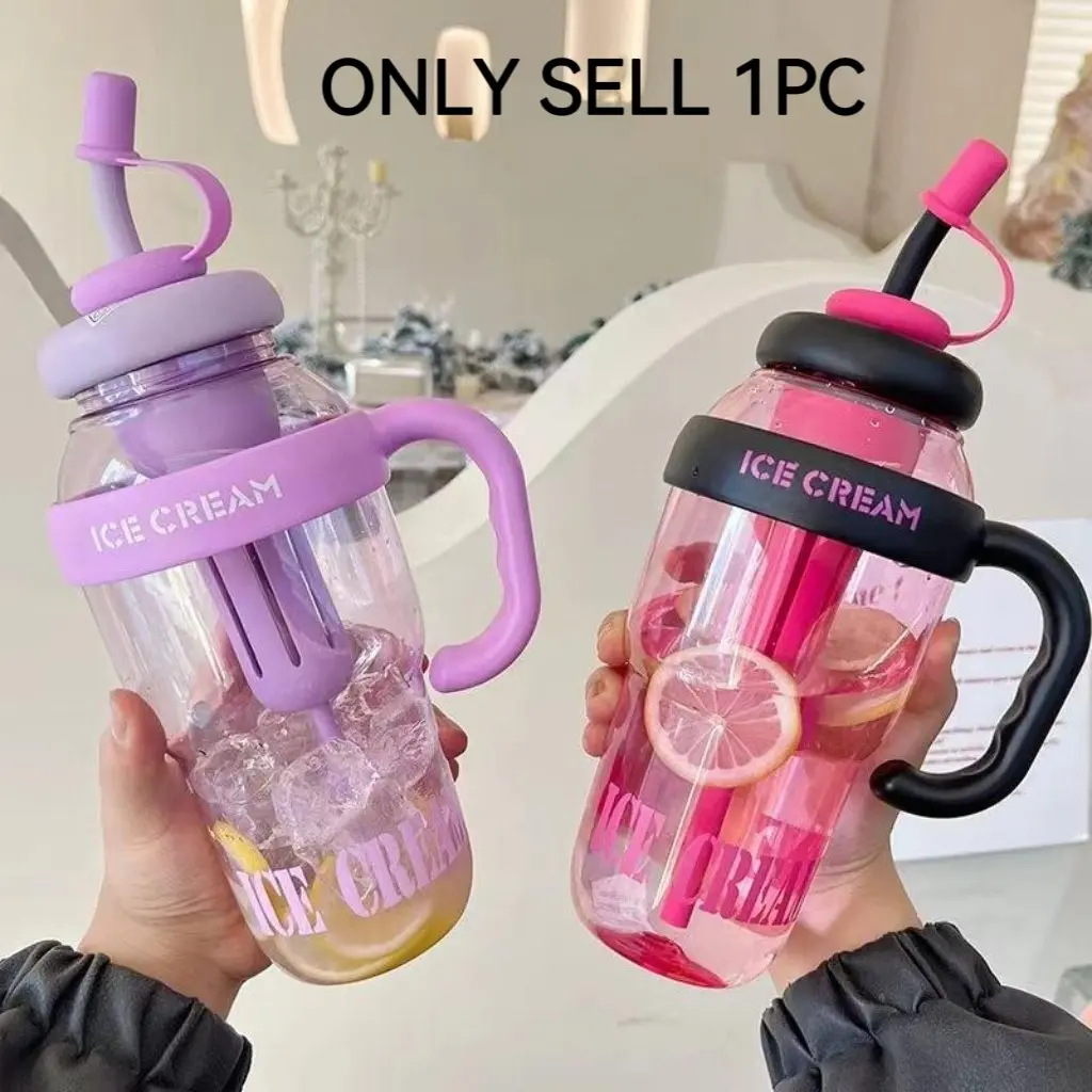 1300ML Large Capacity Plastic Water Bottle, Leak-Proof Sports Cup with Handle and Straw, Durable PC Material, Ideal for Outdoor Activities