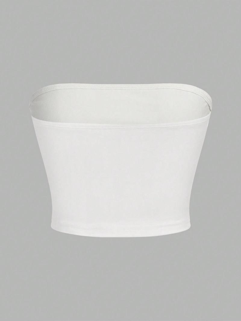 Women's Simple Solid Color Crop Tube Top, Casual Minimalist Basic Sleeveless Strapless Cropped Tops for Summer, Ladies Clothes for Daily Wear