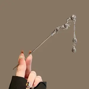 New Chinese Style Beaded Hair Stick for Women Girls Exquisite Gray Pearl Tassel Hairpin Headwear Hair Accessories Jewelry Gifts