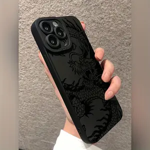 The Chinese Dragon Matte Anti-drop TPU Lens Protective Phone Case - Long & Black - For iPhone 11/12/13/14/15/16/17,Samsung Galaxy S21/S22/S23/S24/S25/S26/A15/A14/A15/A16/A35/A36/A53/A54 For iPhone Users - Protects Camera Lens - Great Gift for Tech Lovers
