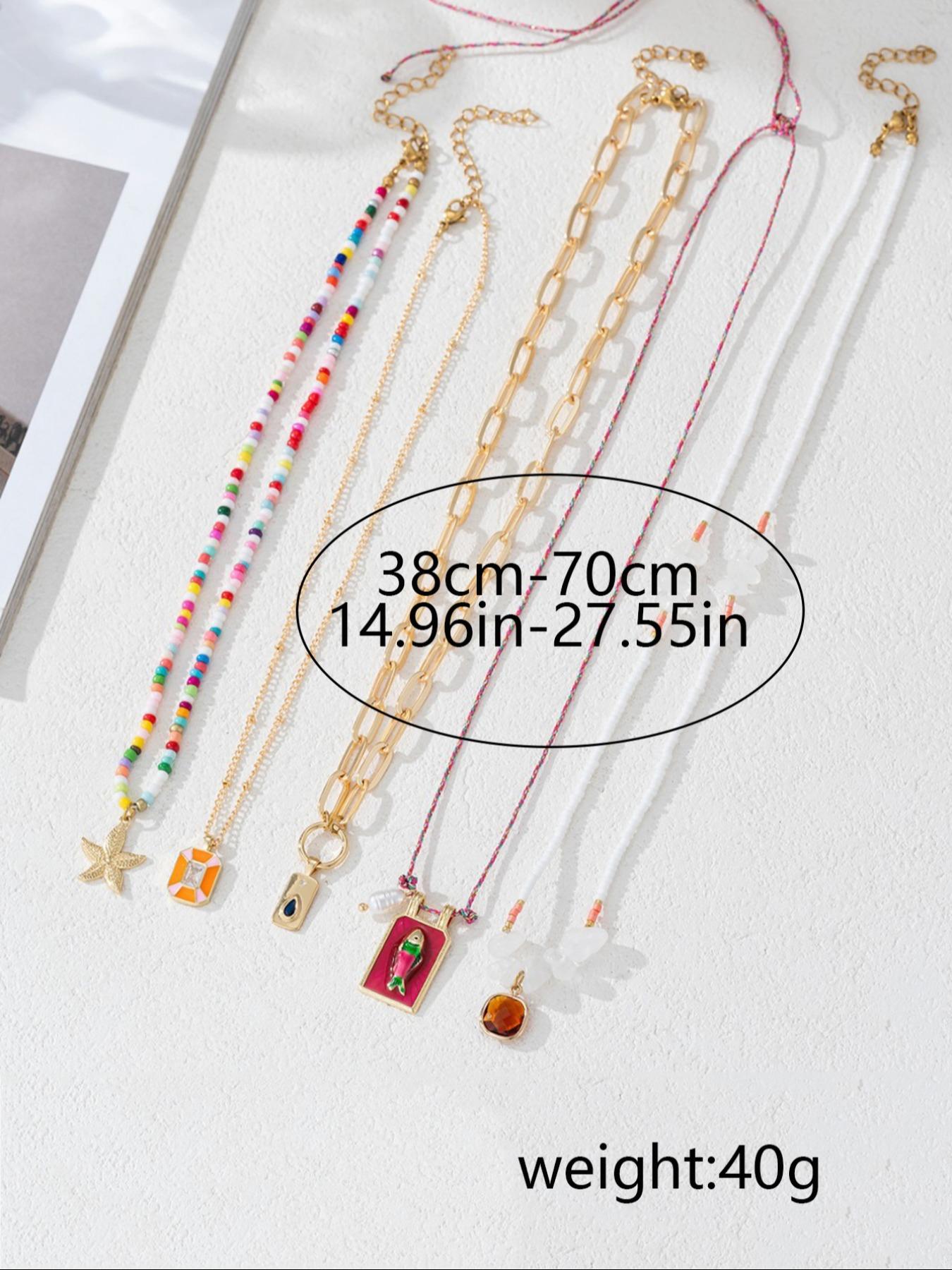 Cute Colorful Beaded Necklace, Fashionable Starfish & Fish Design Pendant Necklace for Women & Girls, Trendy All-match & Exquisite for Birthday Gift, Mothers Day Gift Ideas, Charm Necklaces