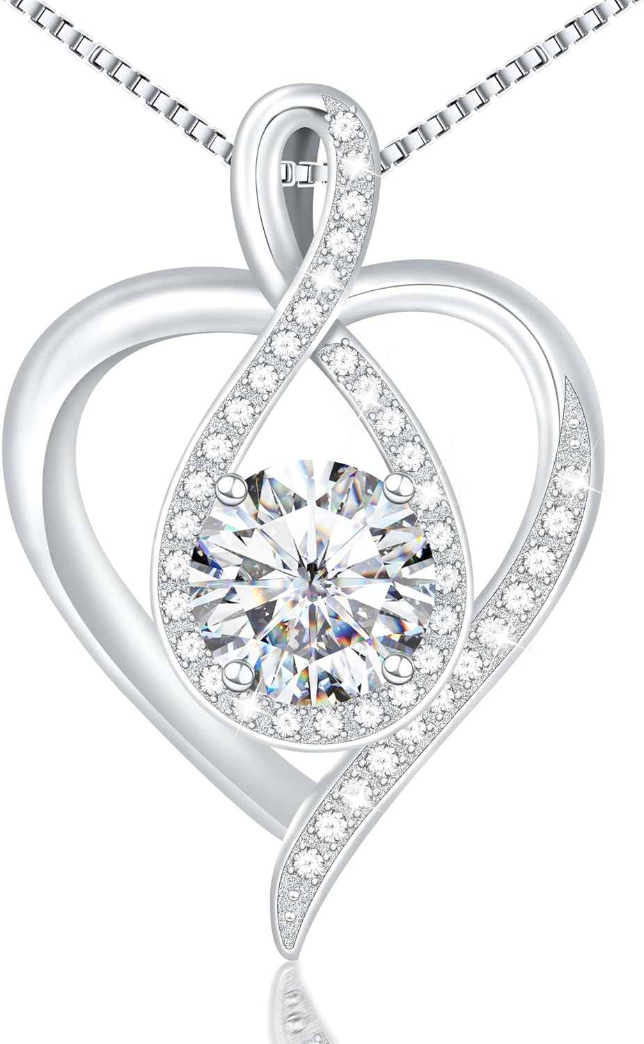 925 sterling silver silver infinity heart-shaped necklace, rhodium-plated cubic zirconia pendant, a gift for girlfriend, wife, mother - anniversary, Valentine's Day, birthday gift, comes with an elegant gift box, holiday gift, exquisite gift
