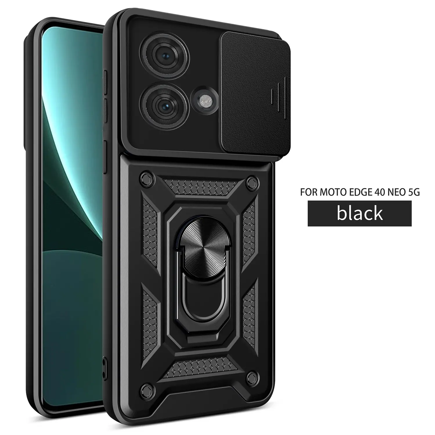 Case for Motorola Moto Edge 40 Neo 5g, Adjustable Metal Ring Stand, Dust-Proof Lens Cover, Shockproof and Scratch-Resistant, Dual-Layer Protection for Moto Edge 40 Neo 5g Phone Case