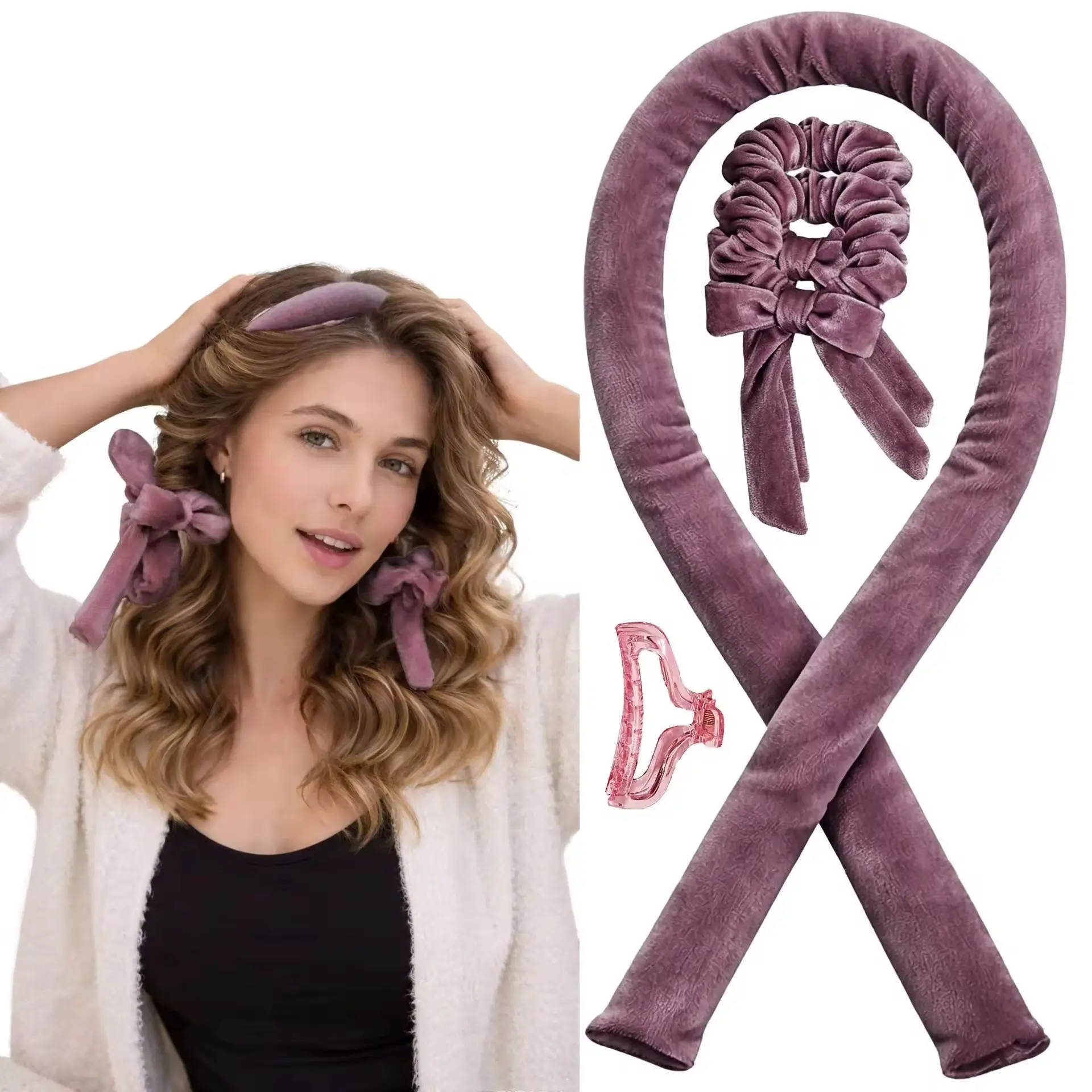 Latest 4-Piece Nightly Hair Curler Set, Soft Sleep Curler, 2 Butterfly Clips, Large Claw Clip, Women's Hairstyling Tools