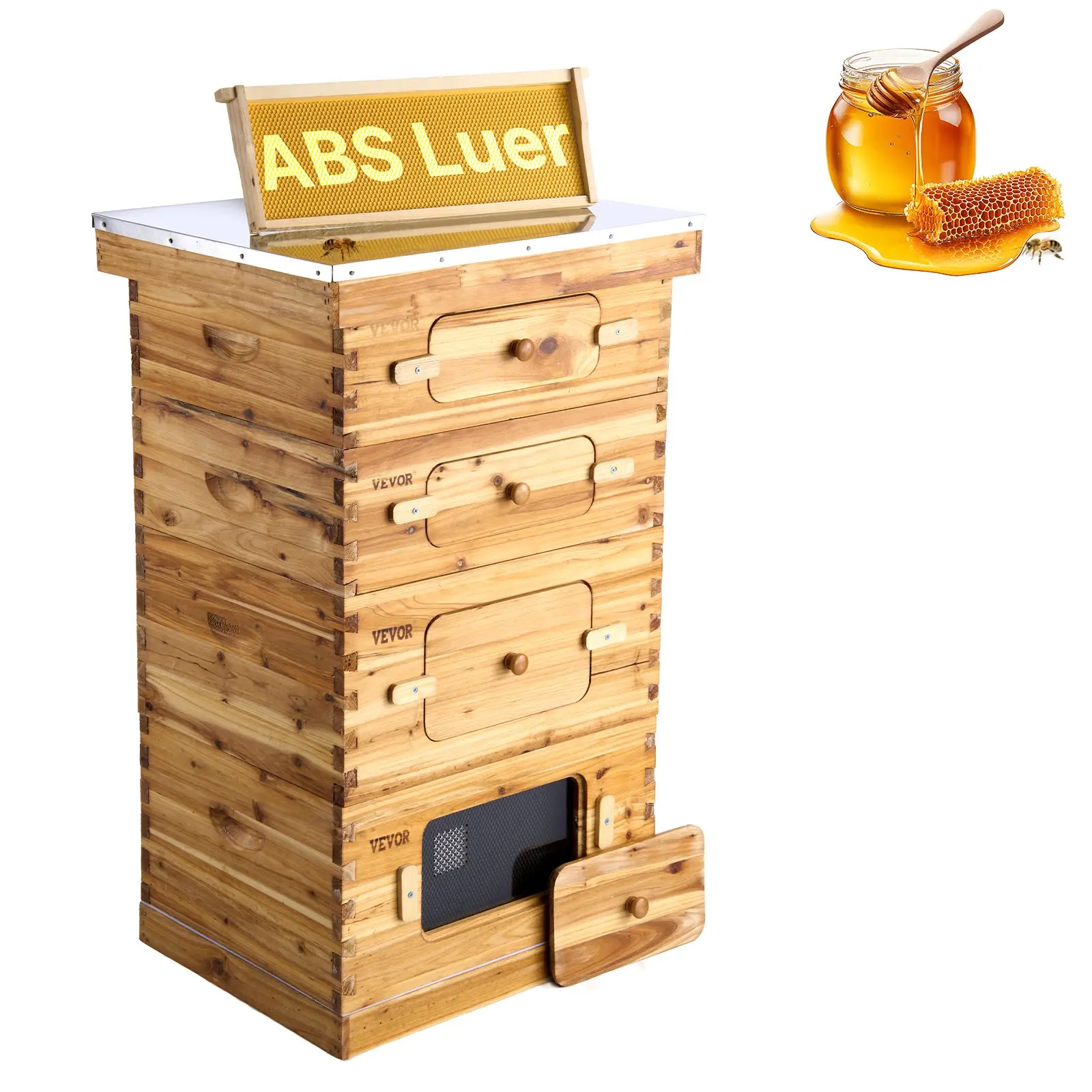 VEVOR Bee Hive 40 Frame Bee Hives Starter Kit, Beeswax Coated Fir Wood, 2 Deep+ 2 Medium Bee Boxes Langstroth Beehive Kit, Transparent Acrylic Windows with Foundations for Beginners Pro Beekeepers