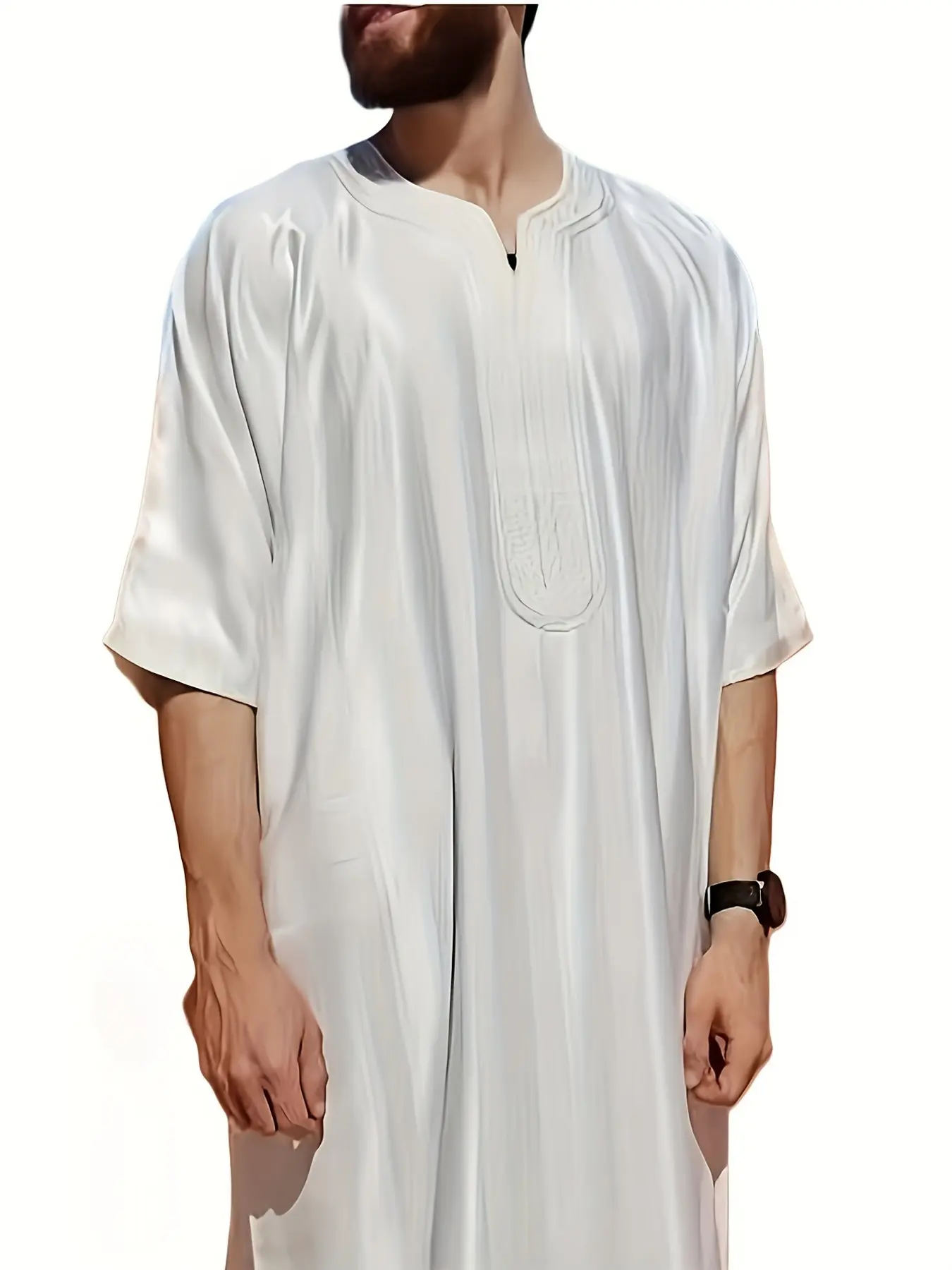 New Middle Eastern Moroccan Dubai Clothing Striped Long Robe, Medium Sleeve Embroidered Saudi Arabia Fashion, Stylish Traditional Attire