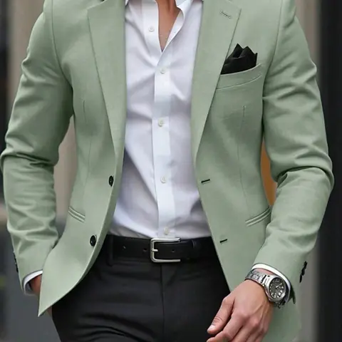 Men's Fashion Fitted Long Sleeve Business Casual Blazer, Solid Color, Comfortable Fabric, Suitable for Business & Wedding Party, Spring & Fall Wear, Menswear