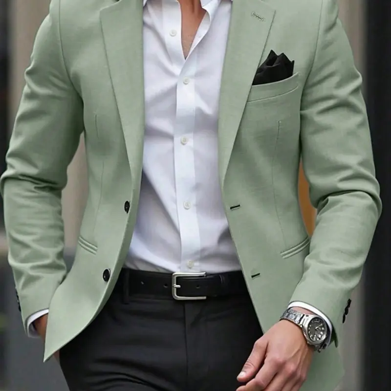 Men's Fashion Fitted Long Sleeve Business Casual Blazer, Solid Color, Comfortable Fabric, Suitable for Business & Wedding Party, Spring & Fall Wear, Menswear
