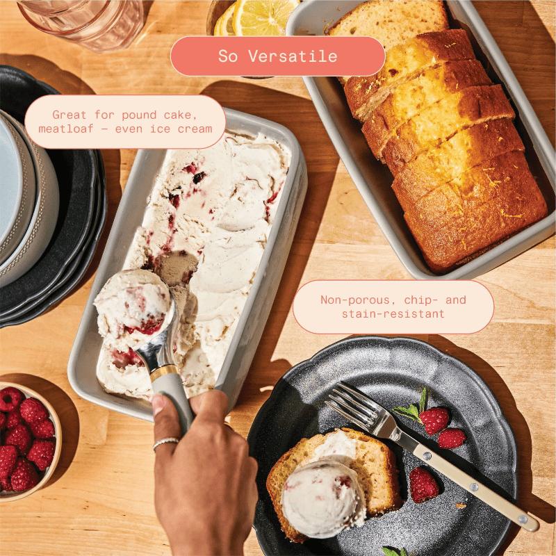 8.75x4.75 Inch Porcini Taupe Stoneware Loaf Pan, Oven-Safe Baker for Artisan Bread Baking