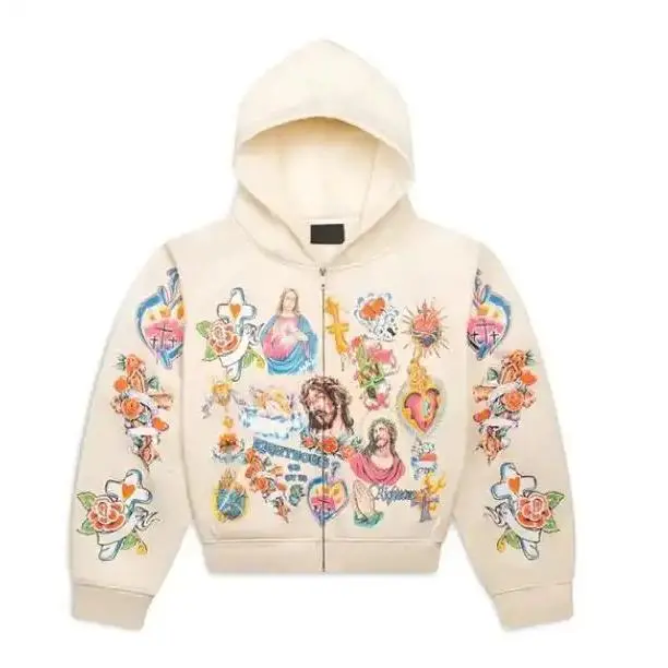 New American Retro Gothic Rock 3D Jesus Print Hoodie - Harajuku Loose Fit Couple Sweatshirt With Design For Casual Unisex Aesthetic Menswear Stylish Tops Long Sleeve Pink