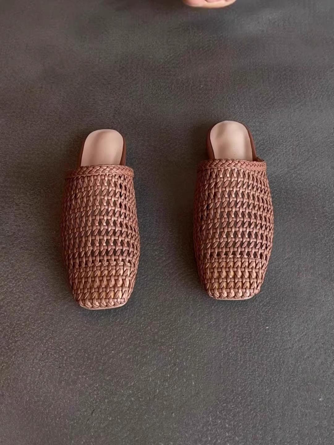 Woven Hollowed-Out Closed-Toe Mule Sandals for Women