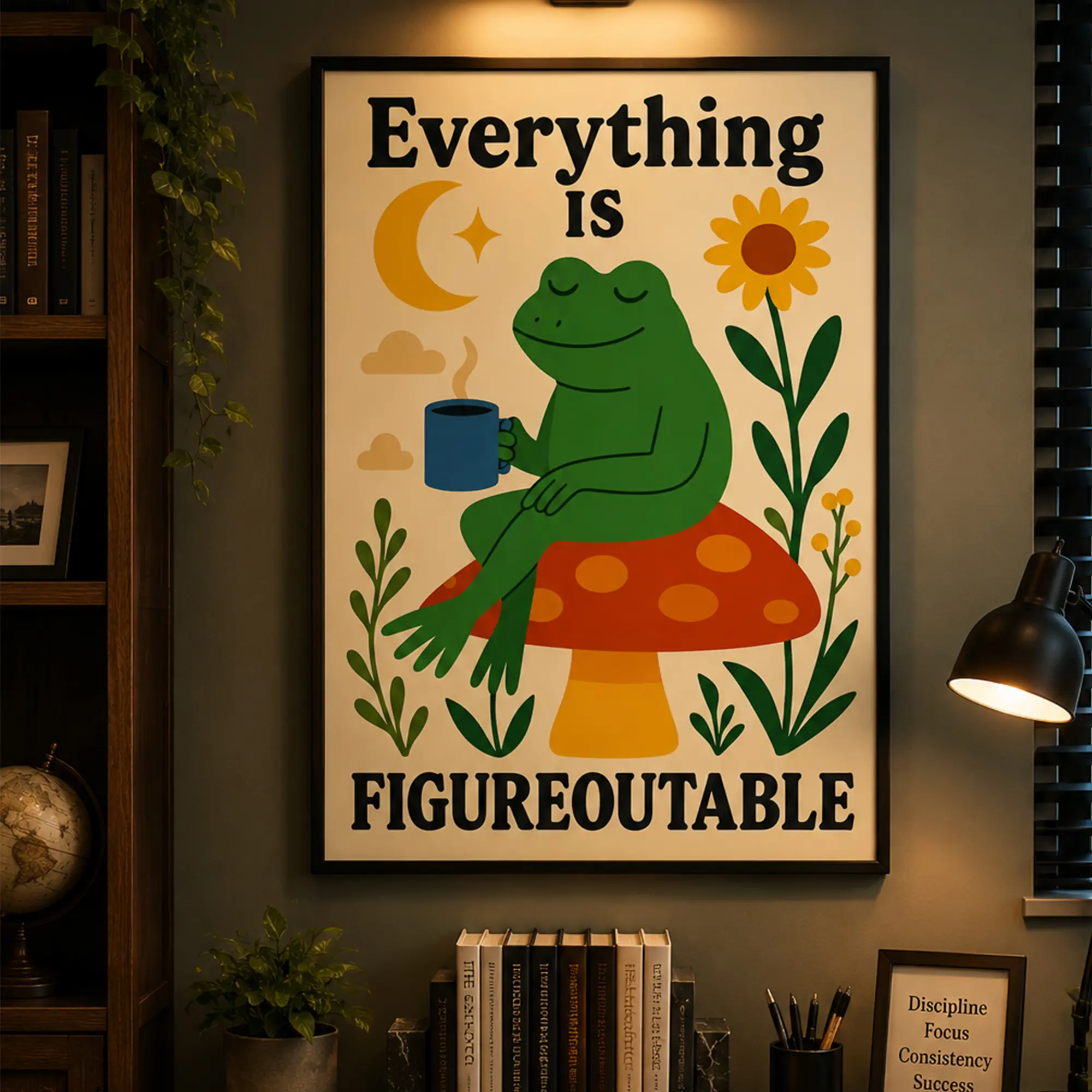 Everything Is Figureoutable Wall Art – Funny Frog Coffee Canvas Print, Inspirational Quote Poster, Cute Home Decor for Bedroom, Kitchen, Living Room, Trendy Cottagecore Aesthetic, Cozy Apartment Dorm Room Ornament, Positive Daily Motivational Decor