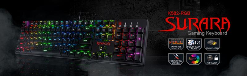 Redragon K582 SURARA RGB LED Backlit Mechanical Gaming Keyboard with 104 Keys-Linear and Quiet-Red Switches